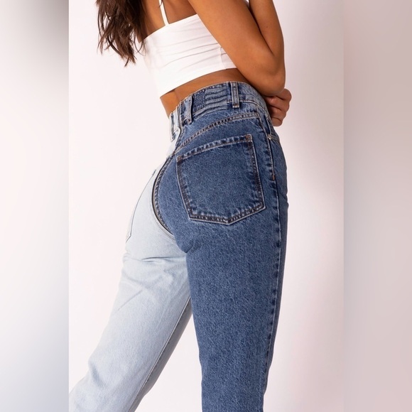 Revice Yin Yang Crop Jeans Split Light Dark Wash Zip Around Front to Back Sz 24 - Picture 5 of 16